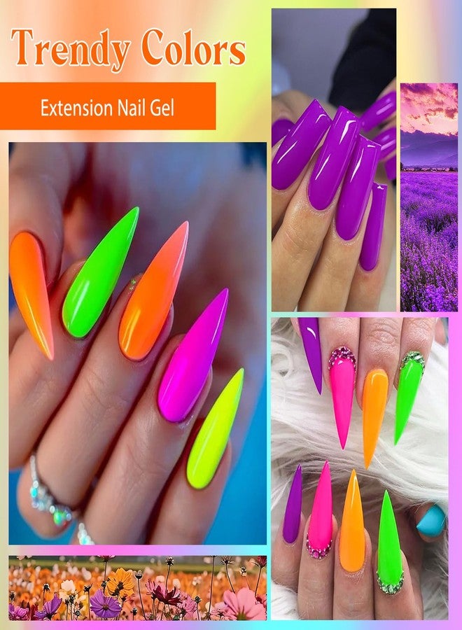 MEET ACROSS Neon Poly Nail Gel Set - 6 Colors Halloween Pink Neon Green Yellow Orange Bright Colors Poly Extension Nail Gel Polish Kit Soak Off UV Long Lasting Enhancement Solution for Salon DIY at Home - Image 5